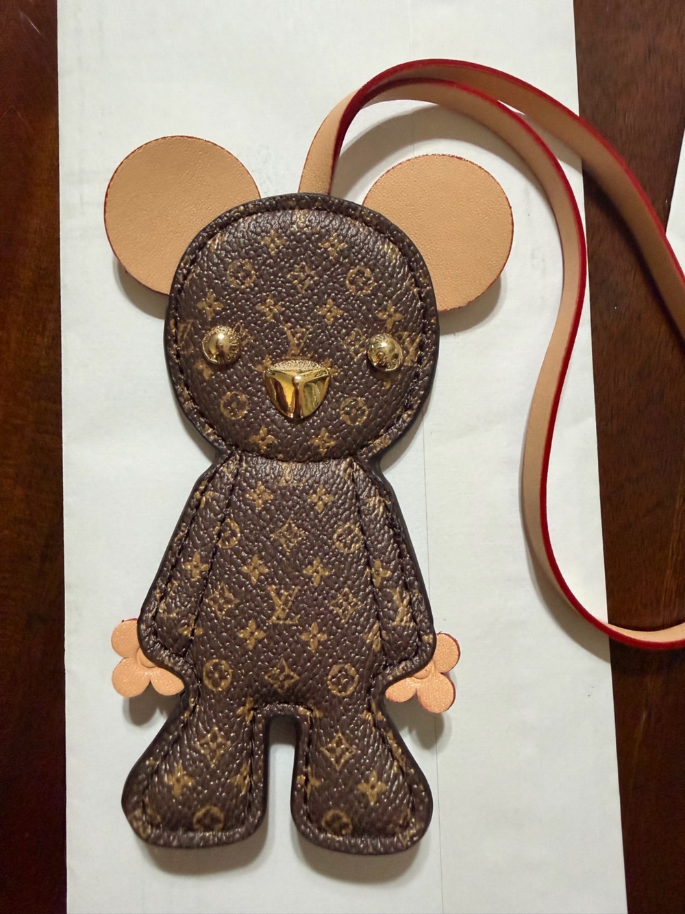 LV Brown Monogram Bear Mini Bag Charm with Gold Hardware
